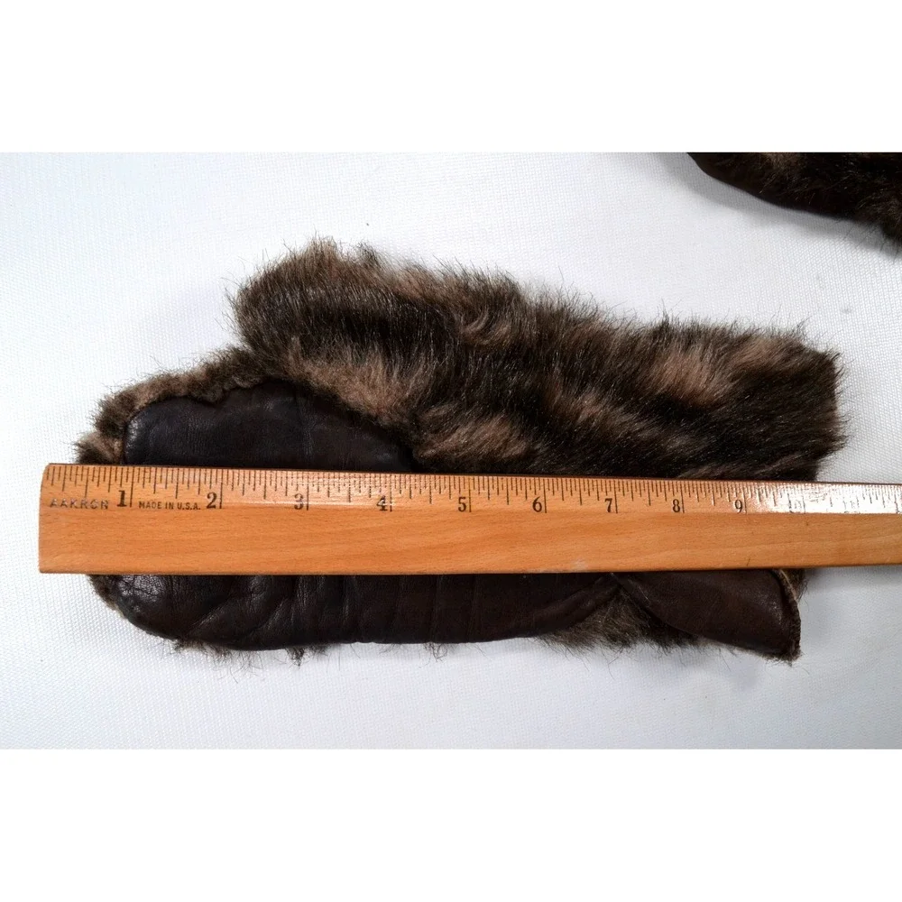 Vintage Faux‎ Fur Hat & Sherpa Lined Gloves Brown Variegated